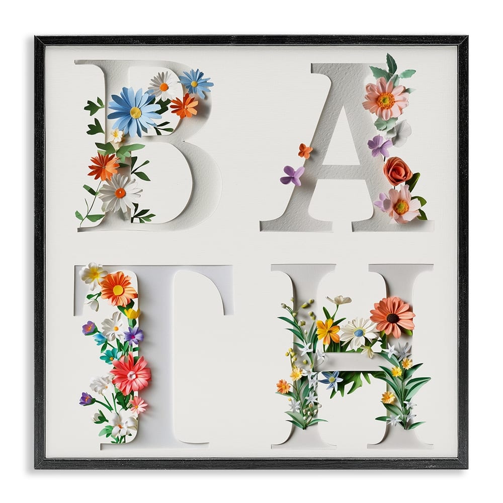 Stupell Floral Bath Typography Framed Giclee Art Design By Susan Arnot
