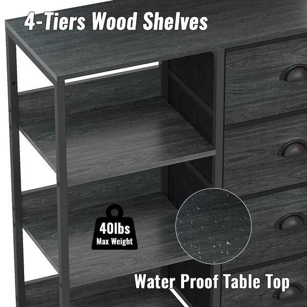 black industrial dresser WLIVE Minimalist 6-Drawer LED Large Storage Fabric Dresser TV Stand Black