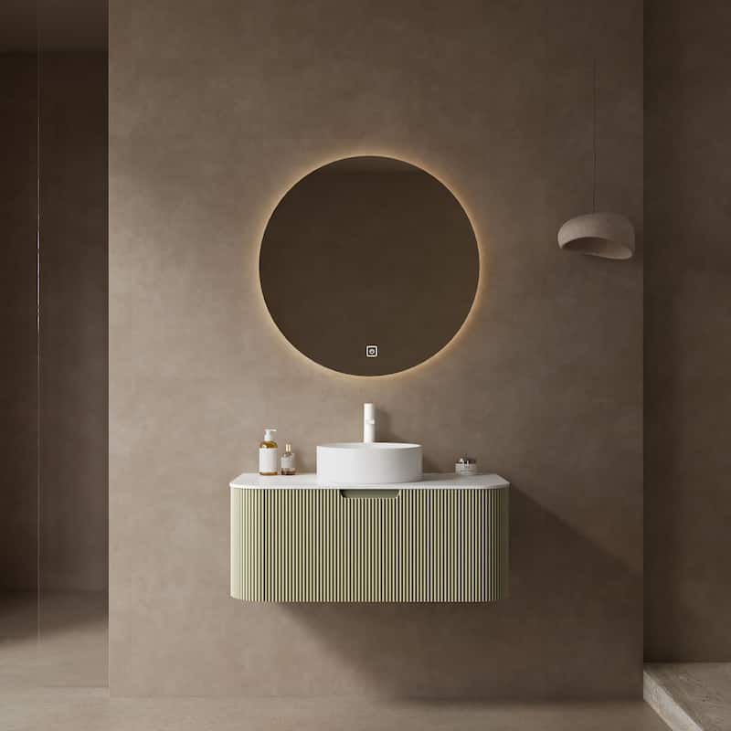 Modland Wall Mounted 24/30/36inch Bathroom Vanity Vessel Sink Combo Cabinet Vanity Set, Floating Vanity ror Bathroom