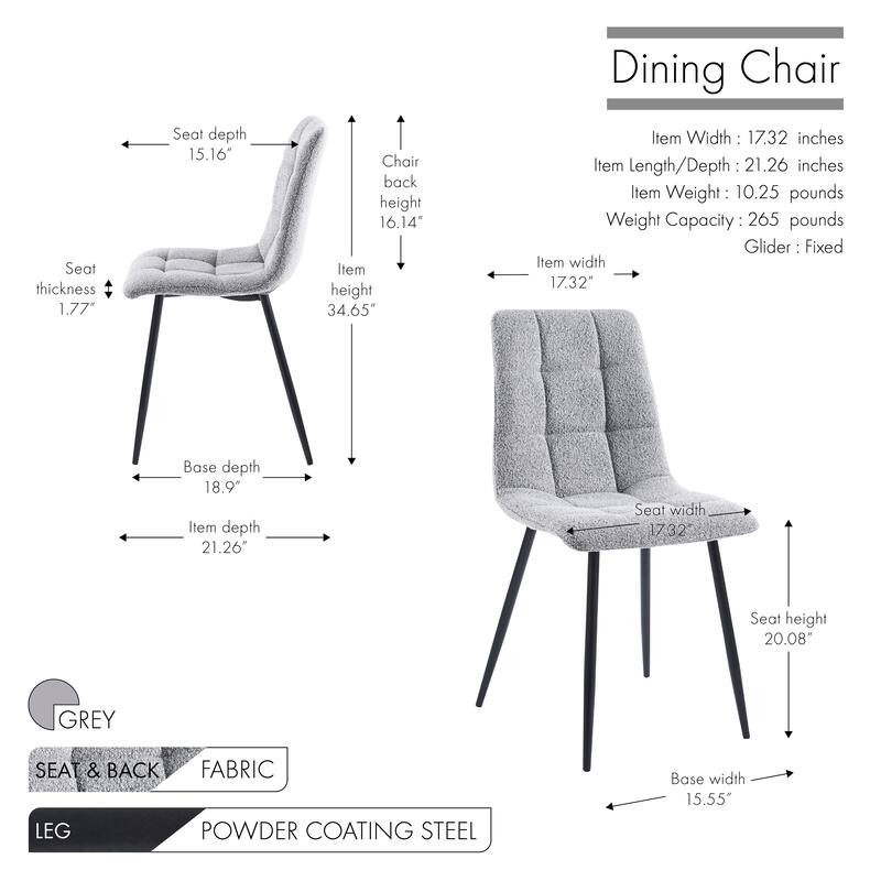 Porthos Home Tomas Fabric Dining Chairs with Steel Legs, Set of 2