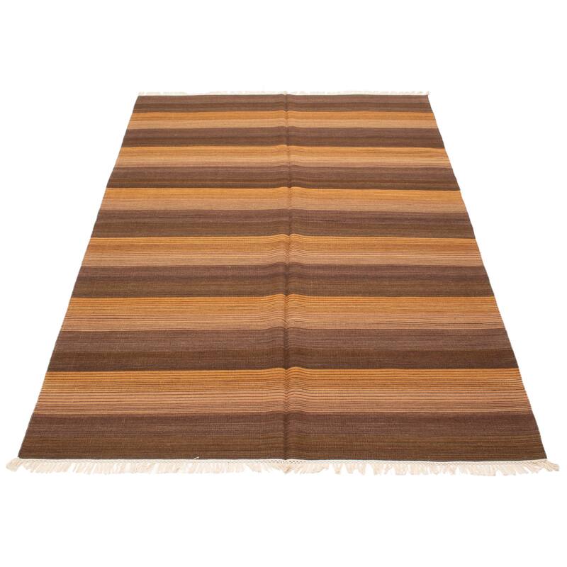 ECARPETGALLERY Flat-Weave Boho Brown Wool Kilim - 6'0 x 9'0