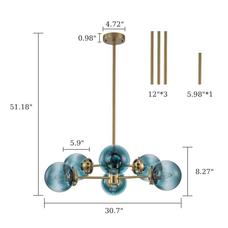 4/6-Light Modern Sputnik Globe Cluster Glass Chandelier for Dining Room