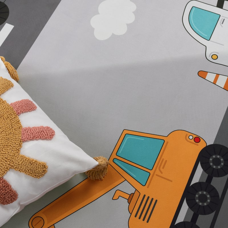 Kids Rug for Nursery Construction Road Play Mat with Cranes and Trucks