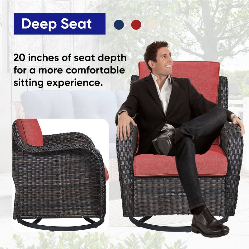 Gymojoy Wicker Swivel Glider Chair with Water-Resistant Olefin Cushions