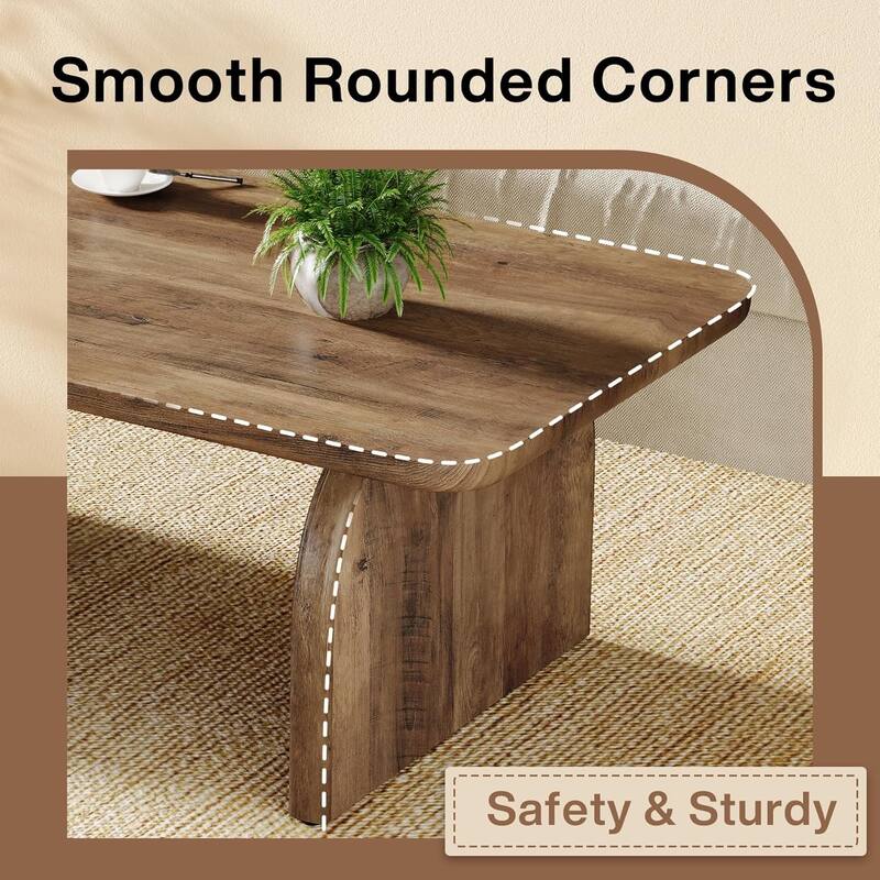 47"Rectangle Coffee Table, Wooden Living Room Table, Accent Center Low Cocktail Tea Table with Sturdy Base & Rounded Corners