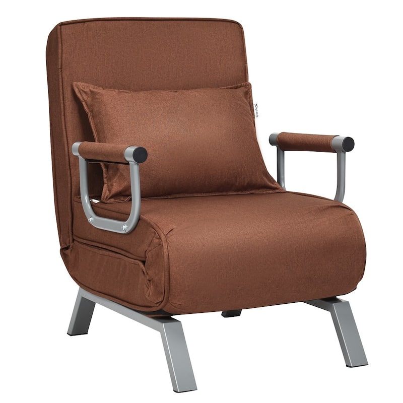 Folding 5 Position Convertible Sleeper Bed Armchair Lounge Couch with Pillow - Coffee