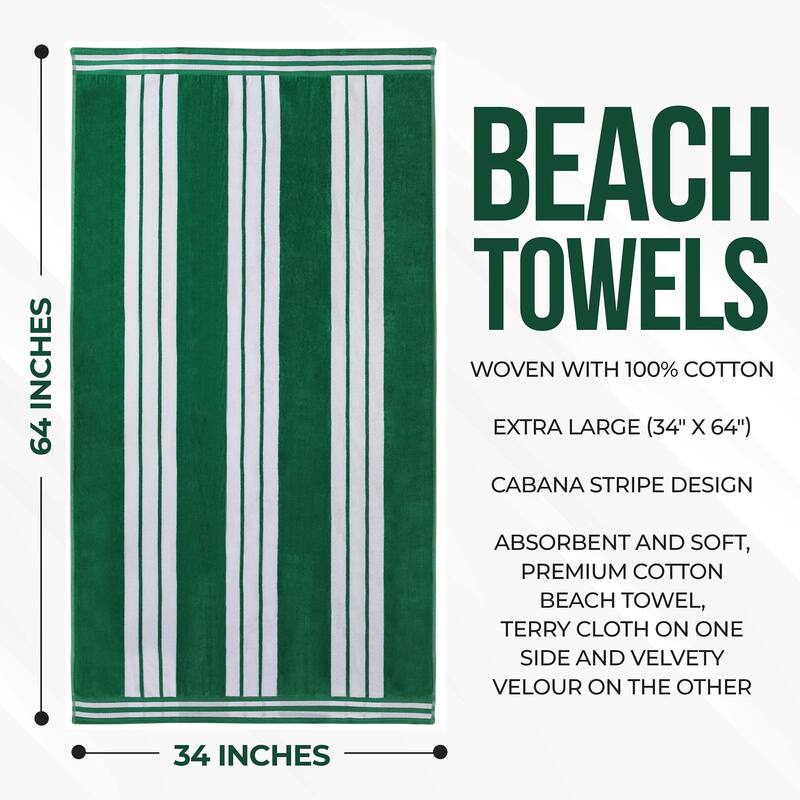 Superior Striped Large Oversized Cotton Beach Towel - Set of 2
