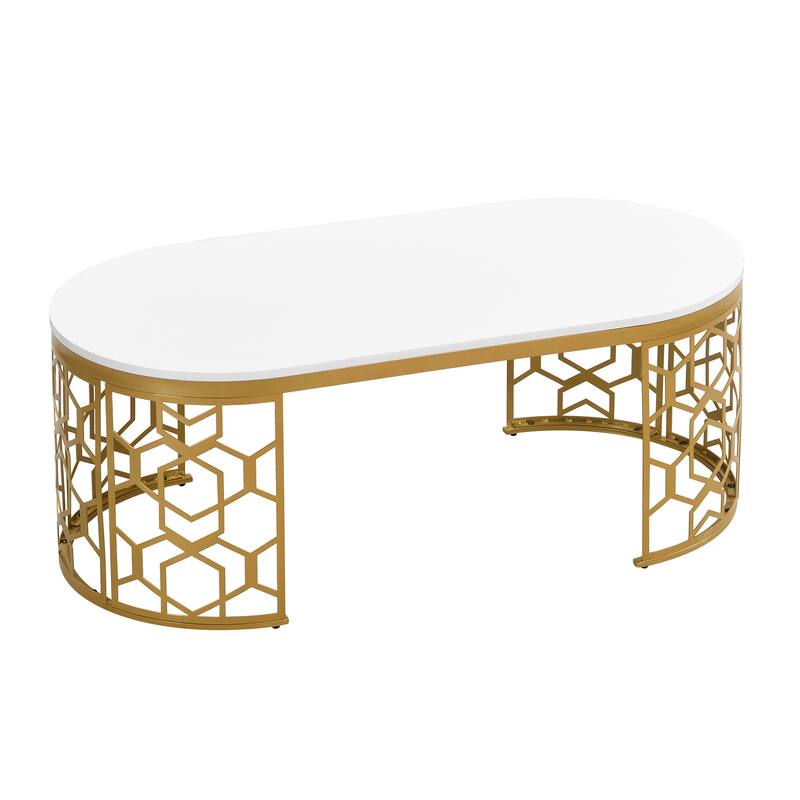 47.2" Modern Coffee Table with Cut-Out Pattern Metal Stainless Steel Frame
