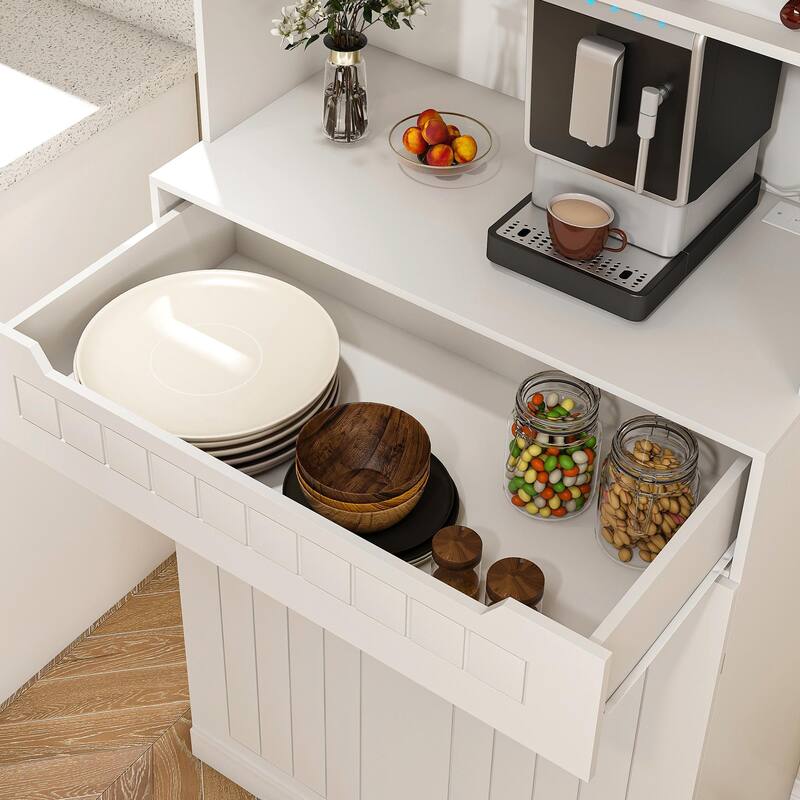 White Farmhouse Buffet Cabinet with Hutch & Barn Doors - 70"