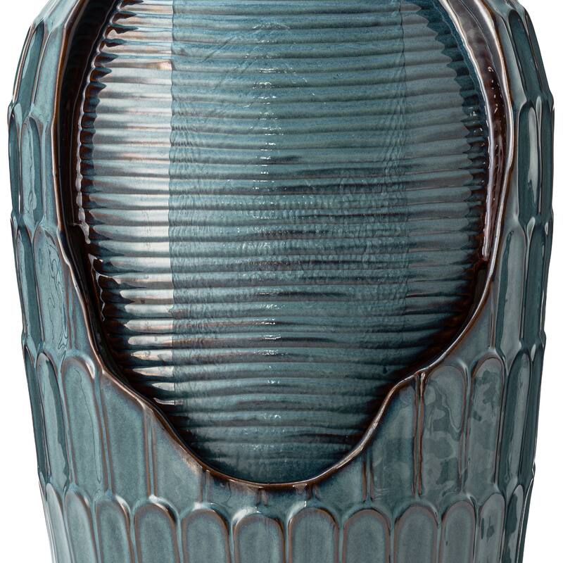 Glitzhome Oversized LED Lighted Ceramic Pot Floor Fountains for Outdoor Garden