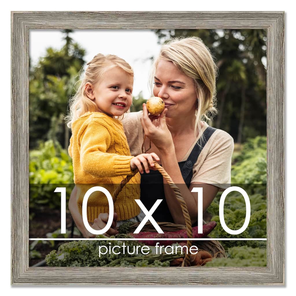 10x10 Grey Rustic Thin Barnwood Picture Frame - UV Acrylic, Foam Board Backing, Hanging Hardware