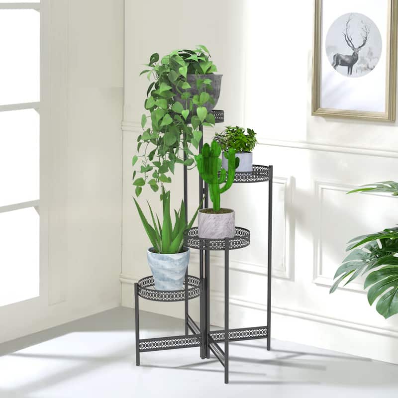 4 Potted Metal Plant Stand Foldable Planter Flower Holder