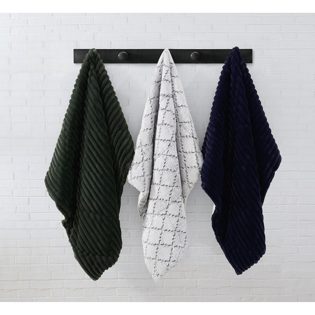 London Fog Textured Faux Fur 50x60 Throw in Gift Box