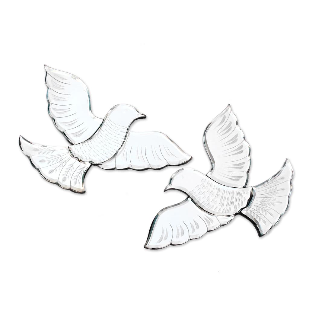 Novica Handmade Reflective Doves Glass Decorative Wall Mirrors (Pair)