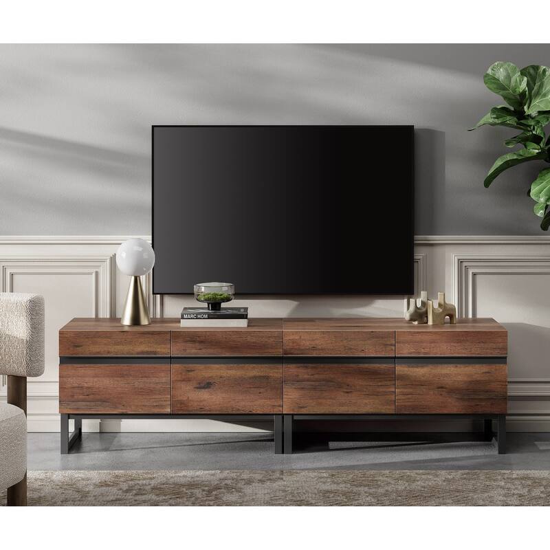 WAMPAT Modern TV Stand with Storage Cabinets, Wood Entertainment Center Media Console Table with Metal Legs for Living Room