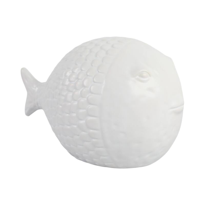 Ceramic Figurine Scaled Fish Sculpture Textured Accent - 6" White - 10" x 6" x 6"