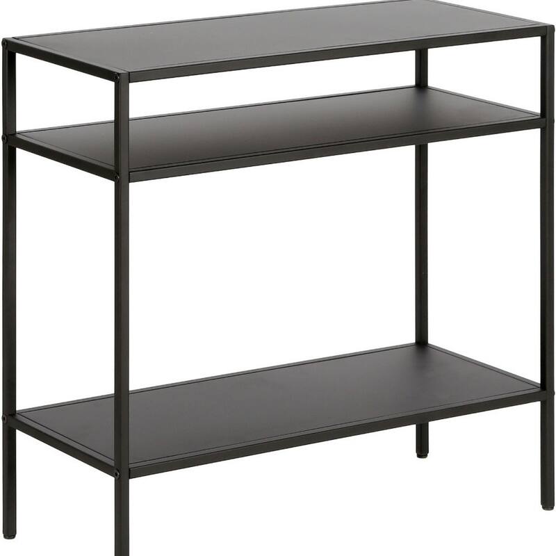 Modern 24'' Steel End Table with Shelves Rectangular Accent Table with Bronze Finish & Storage