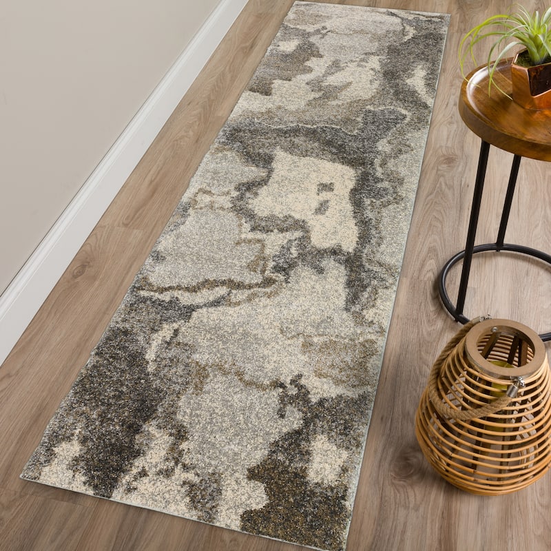Addison Barkley Neutral Fog Watercolor 1'8" x 2'6" Accent Rug - 2'3" x 7'5" - Rectangle