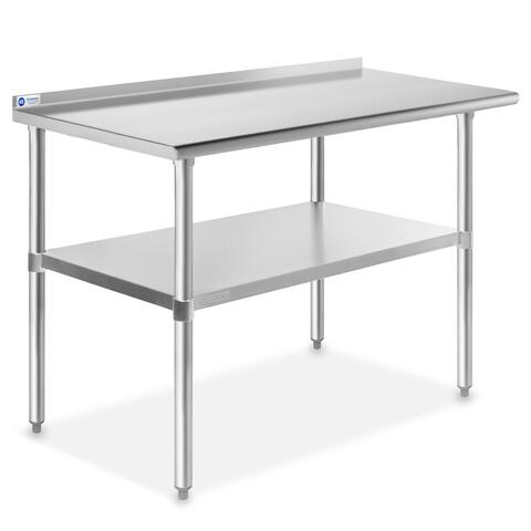 48 x 24 Inch NSF Stainless Steel Prep Table w/ Backsplash by GRIDMANN - Silver - 48 in Long x 24 in Deep