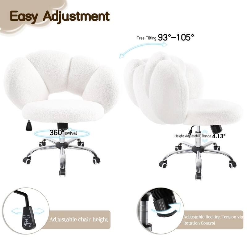 BOSSIN Cloud-Shaped Vanity Chair - Adjustable Swivel Desk Chair with Casters, Office chair for Bedroom, Office & Living Room