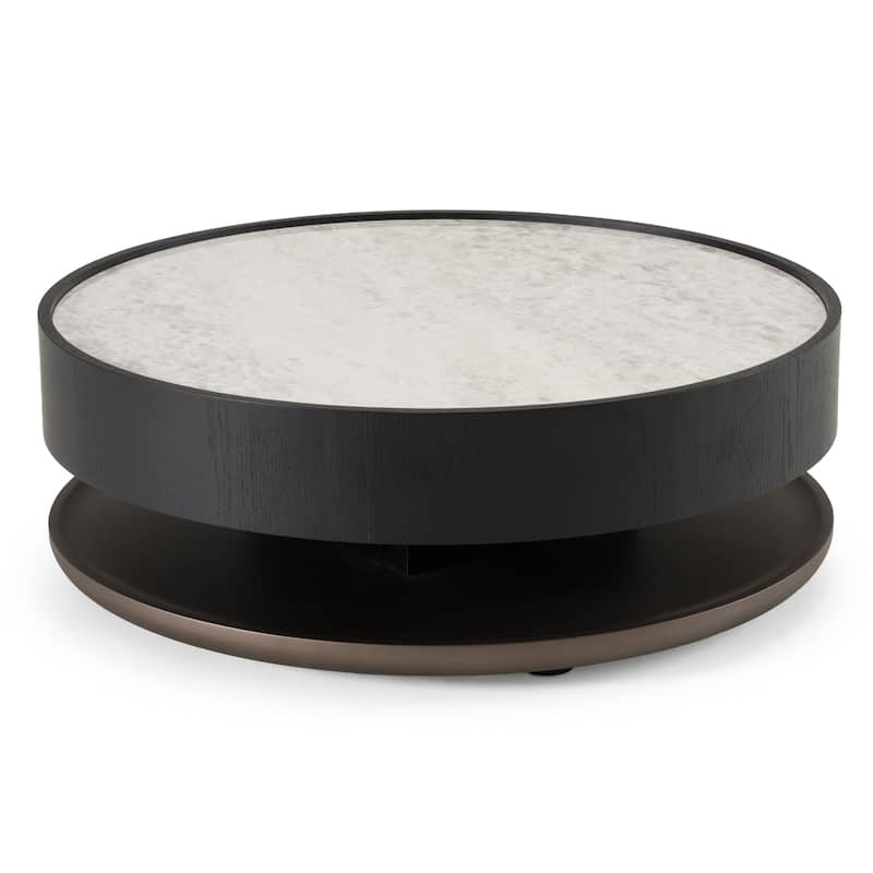 Modrest Miranda Modern Ceramic + Black Oak Round Coffee Table