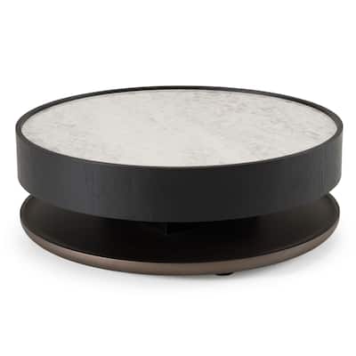 Modrest Miranda Modern Ceramic + Black Oak Round Coffee Table