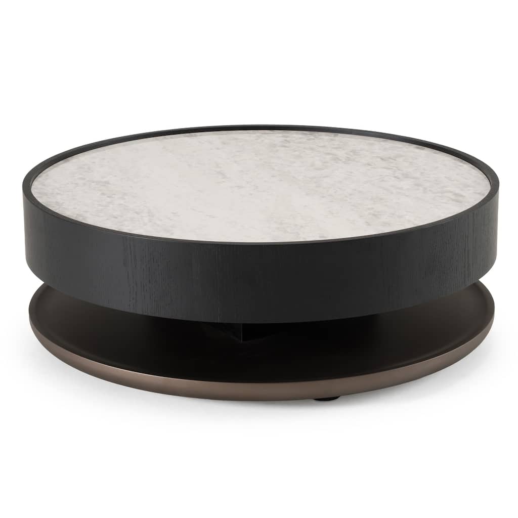 Modrest Miranda Modern Ceramic + Black Oak Round Coffee Table