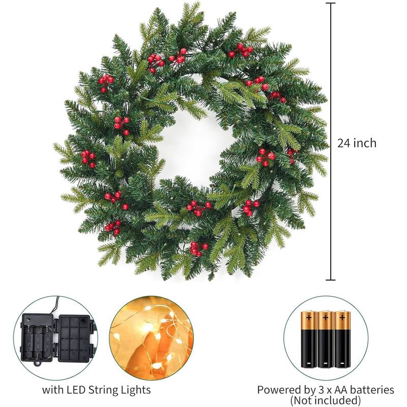 24 Inch Christmas Wreath for Entryway, Window, Wall, Hallway