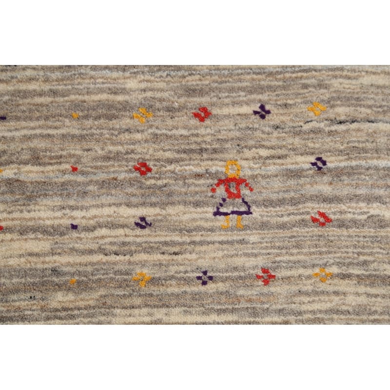 Striped Gabbeh Square Area Rug Hand-Knotted Wool Carpet - 9'10"x 9'8"