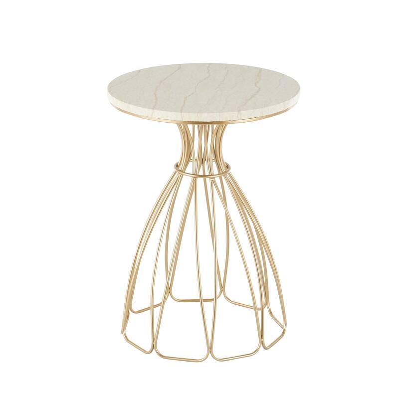 Metal Flower Inspired Accent Table with Cream Marble Tabletop - Gold - Roche River Decor
