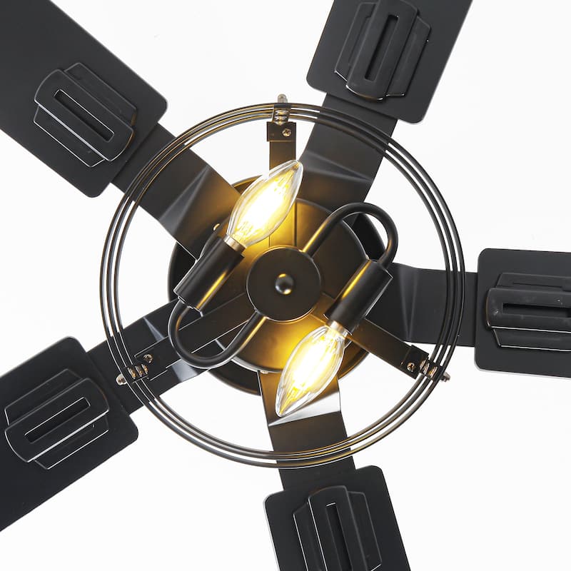 52" Industrial Reversible Wood 5-Blade Black Ceiling Fan with Light and APP Control