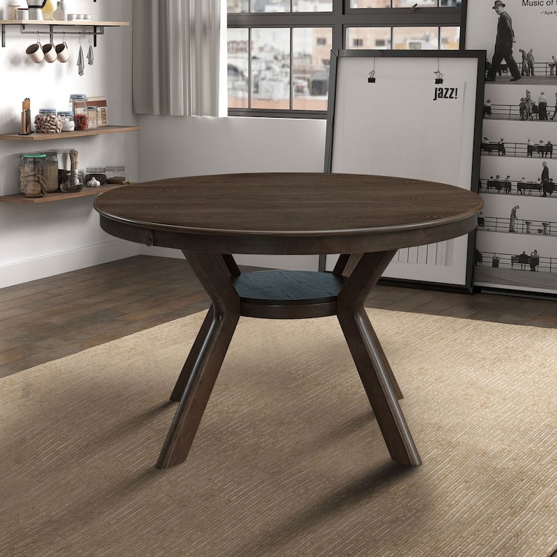 5 Pieces Set Mid-century Modern 47 in Round Rubber Wood Dining Table with Pedestal Base for 4-6 People - Brown - Table Only