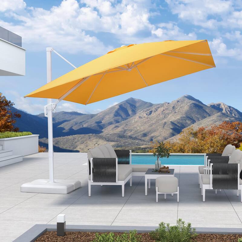 PURPLE LEAF White Cantilever Patio Umbrella with 360 Degree Rotation With Base