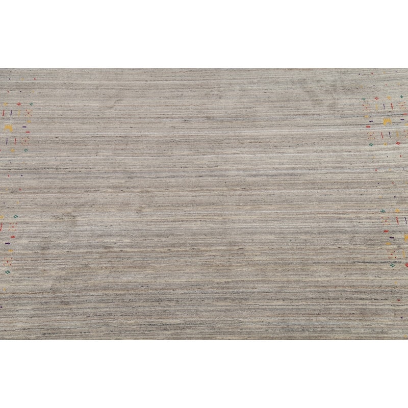 Striped Tribal Gabbeh Indian Square Area Rug Hand-Knotted Wool Carpet - 8'0"x 7'11"