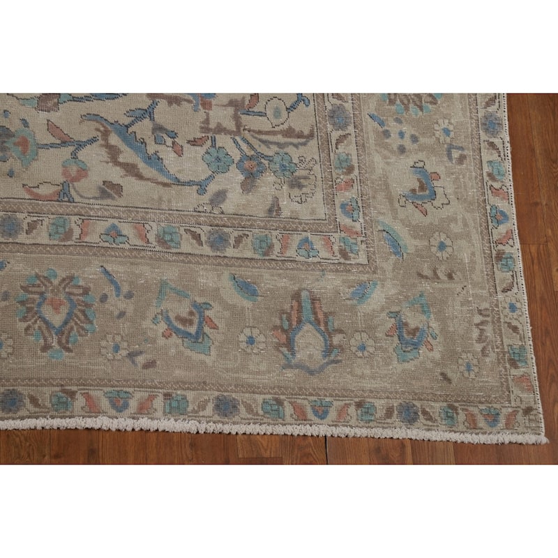 Traditional Tabriz Persian Rug Handmade Beige Wool Carpet - 9'2"x 12'4"
