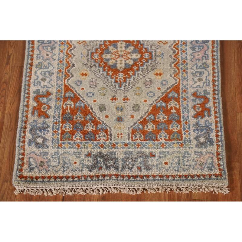 Geometric Heriz Serapi Indian Runner Rug Hand-Knotted Wool Carpet - 2'7"x 7'11"