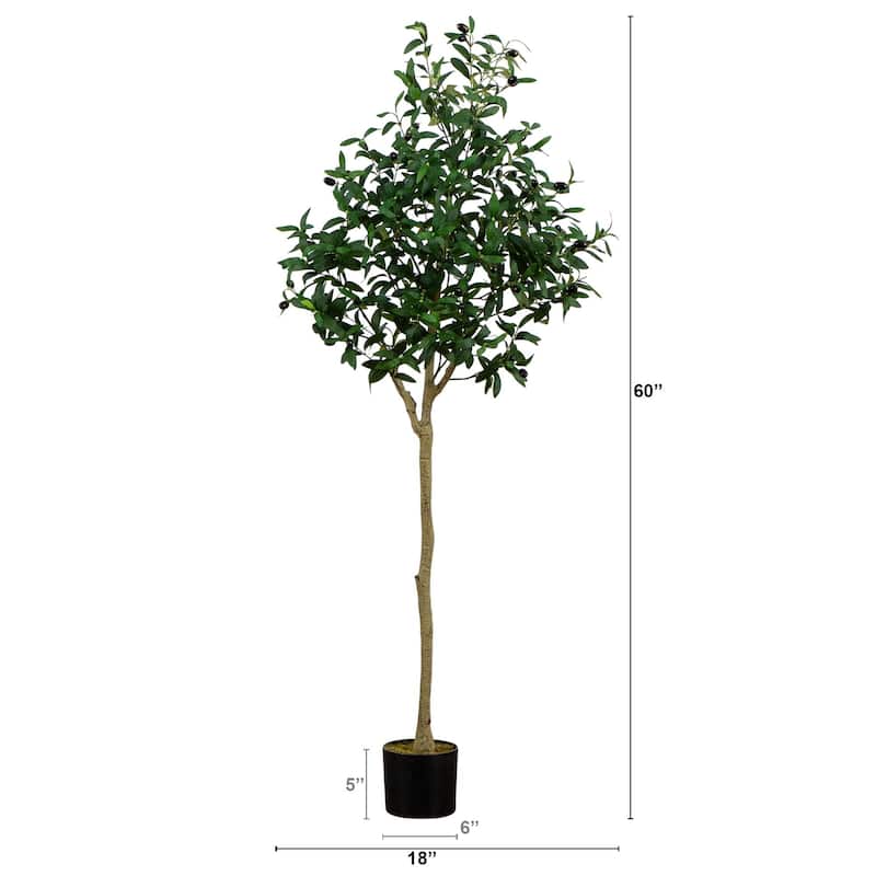 Potted Black Olive Artificial Tree - 5'