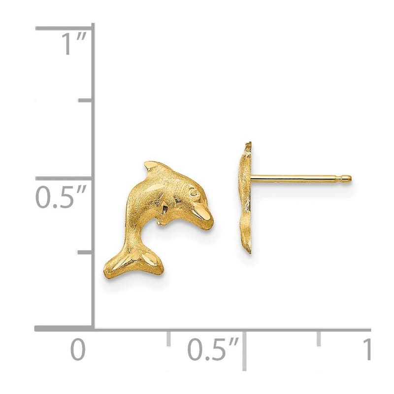Curata 14k Yellow Gold Satin Dolphin Post Stud Earrings - 10x9mm