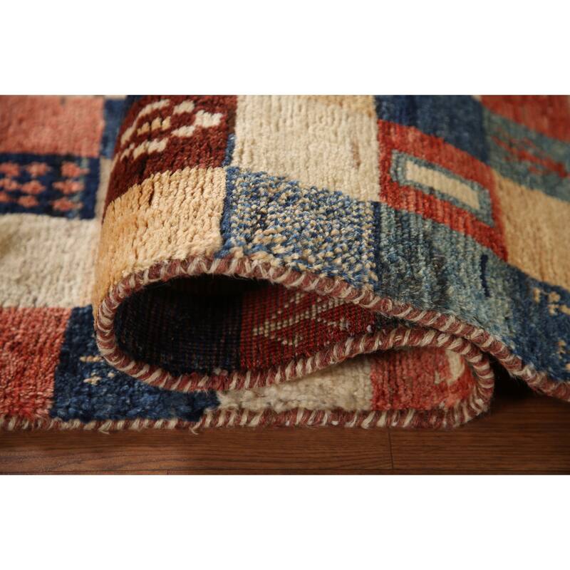 Tribal Checkered Gabbeh Persian Vintage Area Rug Handmade Wool Carpet - 3'4"x 5'1"