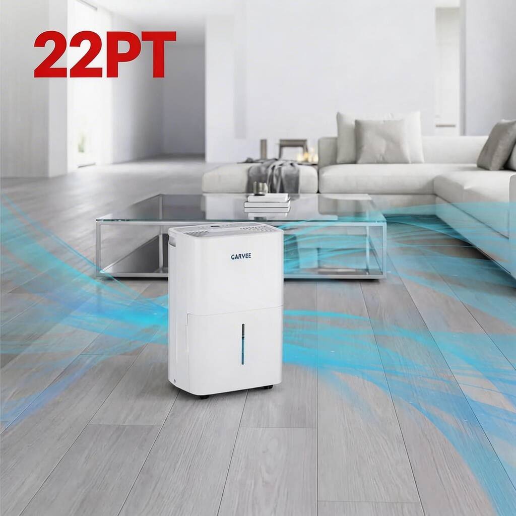 22-Pint Dehumidifier for Large Areas Up to 3000 Sq Ft Reusable Air Filter and 2.4-Gallon Tank