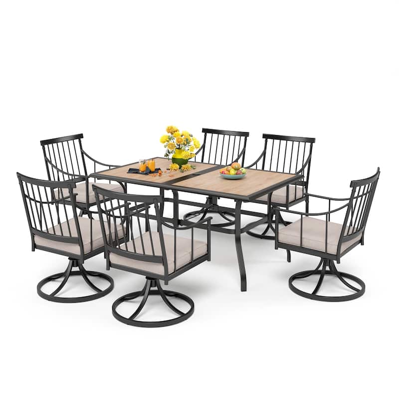 MAISON ARTS 7-Piece Patio Dining Set Wood-look Table & 6 Dining Arm Chairs