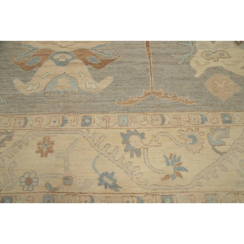 Hand Knotted Oriental 100% Wool Carpet Transitional All-Over Greys & Charcoal Oushak Area Rug - 13' 6'' X 9' 11''