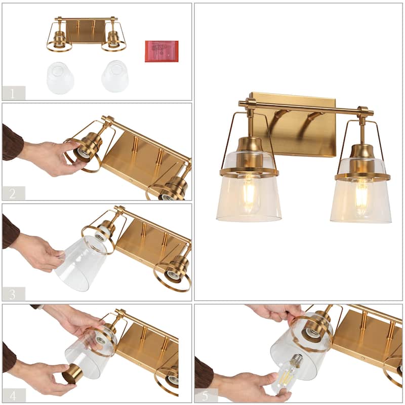 Dendrophyllia Modern Gold 2-Light Clear Glass Bathroom Vanity Lights Wall Sconces - L 13.4" x D 5.7" x H 10"