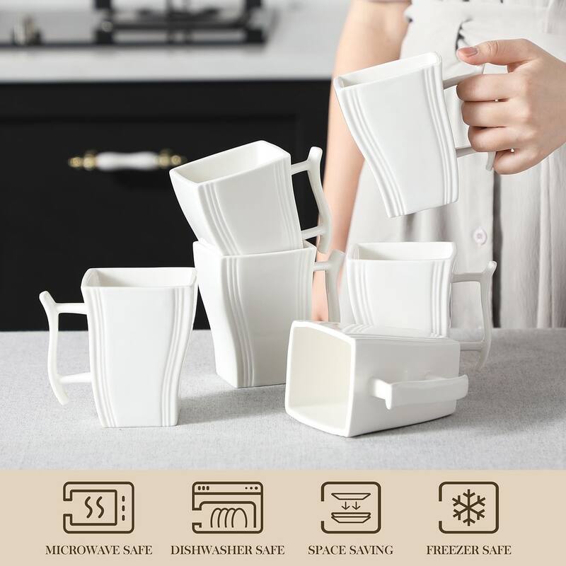 MALACASA Flora Porcelain Square 6-Piece Coffee Cup 7Oz.