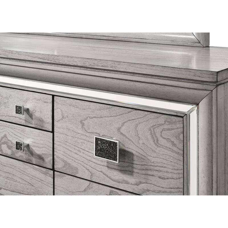 Evonne 5 Piece Gray LED Upholstered Panel Bedroom Set