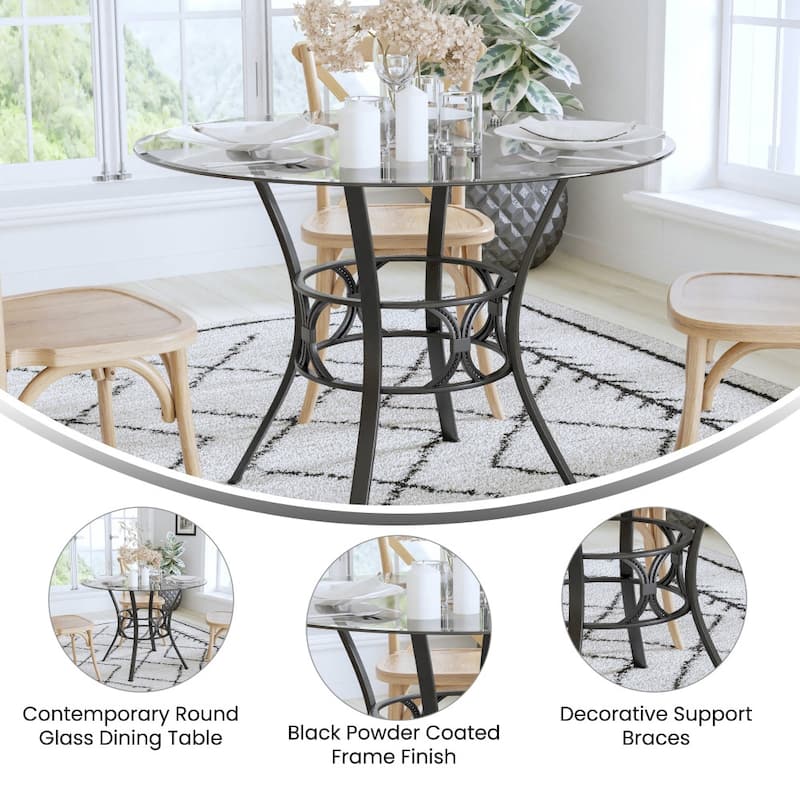 42'' Round Glass Dining Table with Crescent Style Metal Frame