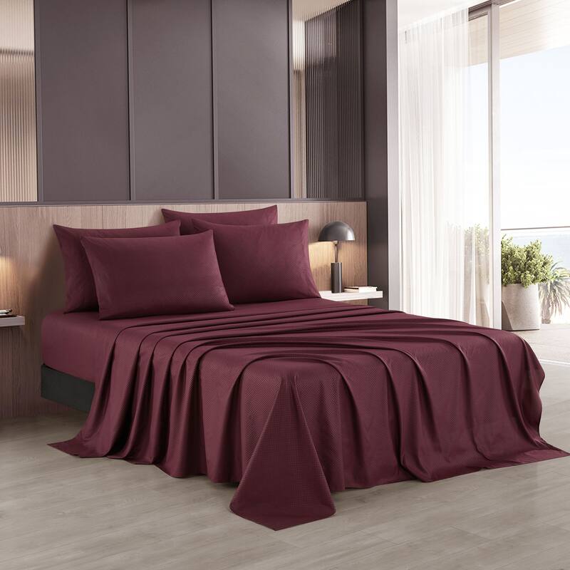 Nanshing Luxury Embossed 6-Piece Ultra Soft Sheet Set - Wine - Full