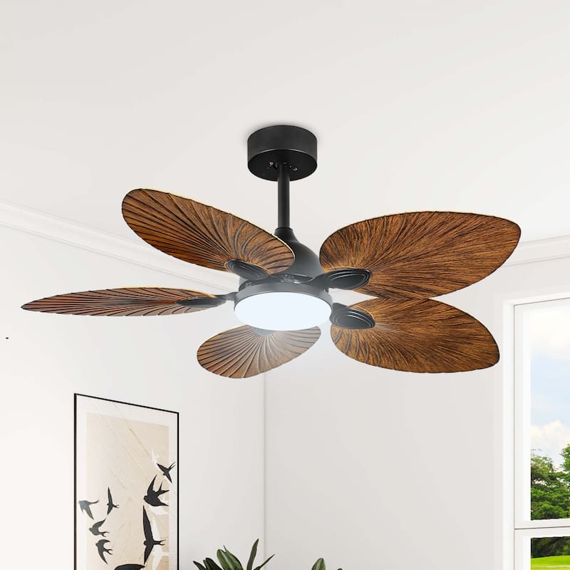 Moasis 42 Inch 5 Blades Tropical Palm Ceiling Fans with Lights and Remote Control - Brown
