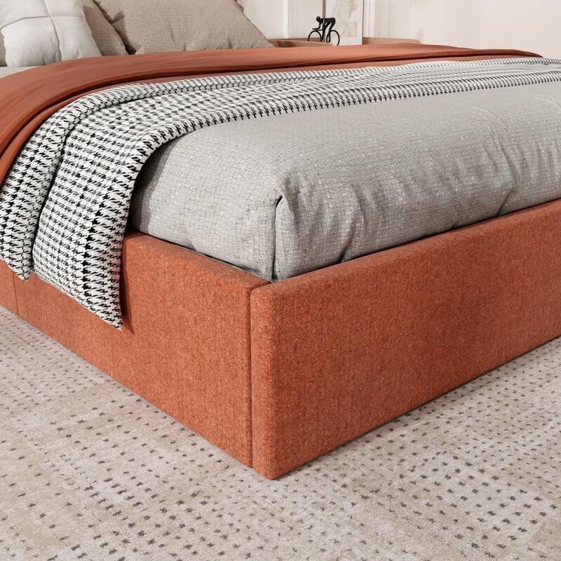 Modern Upholstered Lift-Up Storage Platform Bed with Headboard