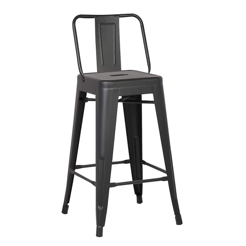 HomeRoots Set of Two 30" Black Metal Low Back Bar Height Bar Chairs - 17" W x 17" D x 40" H